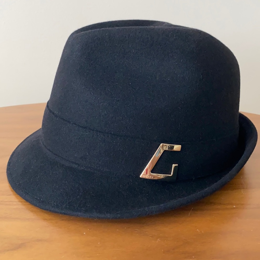 Gucci Black Rabbit Fur Fedora Size M NEW
